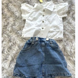 Ensembles de vêtements pour filles de 3 à 7 ans, chemisier à manches bouffantes, salopette en jean, robe, 2 pièces, vêtements élégants pour filles, vêtements d'été pour enfants - Product Image 6