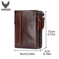 Dompet Pria Lipat Ganda Kulit Asli dengan Kantong Koin, Banyak Slot Kartu, dan Kantong Resleting untuk Uang Receh