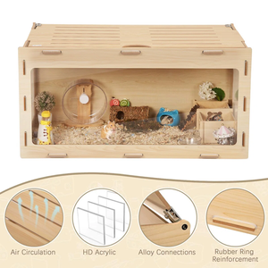 Jaula para Hámster de Madera Natural Ecológica para Arquitectura de Jardín, Hábitat Espacioso, Diseño Abierto Ventilado, Cama Moderna para Mascotas - Product Image 5