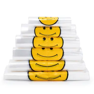 Bolsa de plástico transparente con cara sonriente de calidad alimentaria, bolsa de regalo portátil con cara sonriente, disponible en stock o personalizada