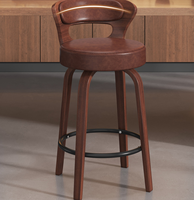 Chaise de bar moderne en bois massif rembourrée avec structure renforcée en métal, siège incurvé et dossier de soutien pour restaurant, pub, comptoir