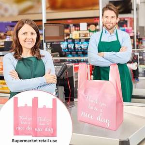 Camiseta rosa de grado alimenticio 'Gracias' Bolsas de plástico inspiradas Reutilizable Desechable para pequeñas empresas Supermercados Exposición de ensaladas - Product Image 6