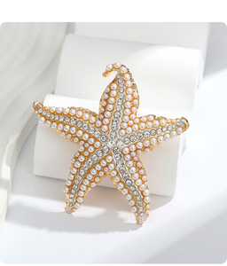Broche de perla de cristal chapado en oro de estrella de mar de nueva moda para mujer, decoración de ropa, joyería, solapa, Pin de seguridad, regalos de Festival - Product Image 3