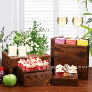 Wooden <b>Display</b> <b>Rack</b> Retro Style Desktop Cake Dessert Stand Multipurpose Storage Box Qx826 - Product Image 2