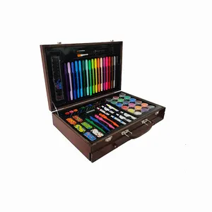 Kotak Kayu Set Pensil Gambar, Alat Tulis Kualitas Tinggi Set Seni 123 untuk Anak-anak