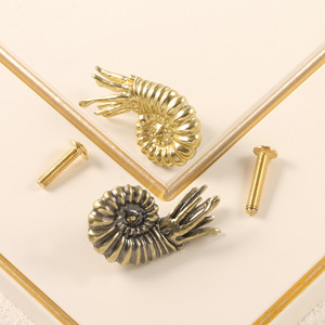 Poignée de porte et tirette de tiroir en laiton massif, motif ammonite marine, pour salon, chambre d'enfant, bouton décoratif mural, quincaillerie en forme de coquille - Product Image 4