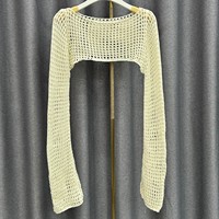 Girly personnalisé élégant dames de haute qualité Beige mince court creux hauts à la mode tricoté pull pull Jacquard Sexy femmes
