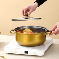 Set Peralatan Masak Anti Lengket Stainless Steel Warna-warni 10 Buah dengan LOGO Kustom, Gagang Berlapis Emas, Panci Stainless, Set Panci Dapur untuk Ekspor