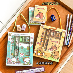 ชุดเครื่องเขียนลายดอกไม้แมวน่ารัก 6 ชิ้น ของขวัญสำหรับเด็ก ใช้ในโรงเรียน - Product Image 1