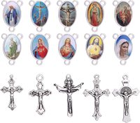 60 pièces de croix de chapelet et médailles centrales avec pendentifs en alliage en forme de crucifix et chandelier ovale pour chapelet de perles sacrées