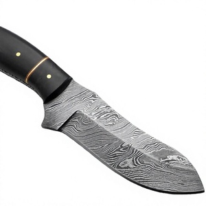 Damascus Steel Hunting Knife with Straight Edge Drop Point Blade and Bull Horn Handle Handcrafted - Product Image 1