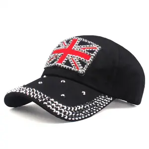 Berretto da Baseball con bandiera britannica per uomo donna cappello Snapback in cotone Unisex con strass Bling UK cappellini Hip Hop Gorras Casquette