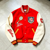 Blouson universitaire streetwear personnalisé pour homme, style club de tennis, en mélange de laine avec manches en cuir PU et patch brodé, usine OEM ODM