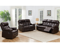 Sofá Reclinable Manual de Alta Calidad, Sofás Modulares Giratorios de Cuero Clásico y Madera para Sala de Estar de Lujo, Muebles de Bar y Ocio