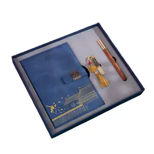 Çin tarzı retro tarzı festivali kişiselleştirin hediyeler iş ofis toplantı için özel Logo A5 dizüstü U disk kalem hediye kutu seti