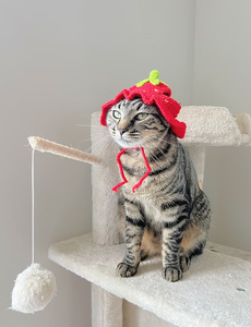 Conjunto de Gorro y Bufanda de Ganchillo Hecho a Mano con Diseño de Fresa, Rojo y Verde, Disfraz de Animal para Gatos y Perros, Accesorio con Patrón Personalizable - Product Image 2