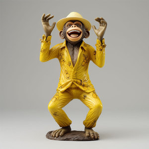 Figura de Mono de Plástico con Sombrero de Paja y Traje Amarillo, Decoración Artesanal de Resina para Sala de Estar, Regalo de Cumpleaños, Diseño Contemporáneo, para Mayores de 14 Años - Product Image 1
