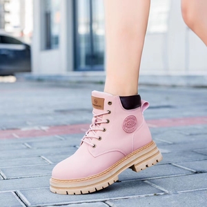 Nuevas botas cortas de suela gruesa para motocicleta, duraderas y versátiles, botas amarillas de cuero genuino para mujeres y hombres - Product Image 5