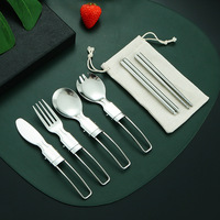 Ensemble de couverts de pique-nique et de camping portable pour l'extérieur, en acier inoxydable 304, couteau, fourchette, cuillère et baguettes pliables, surface PVD