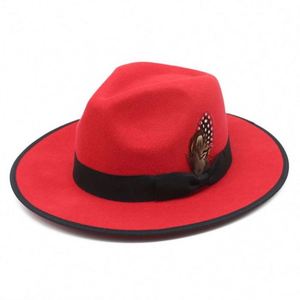Classic Fedora Hats with Feather Wide Brim Wool Felt Hat for Travel Vintage Style Casual Party Outdoor Unisex All Seasons - Product Image 4