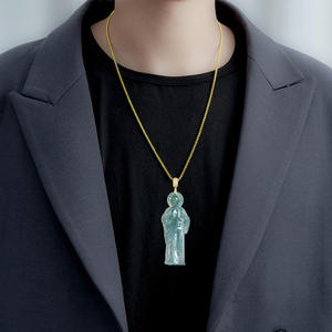 จี้หยกเจไดต์สีน้ำเงินธรรมชาติรูปนักบุญยูดา พร้อมตัวเรือนเงินแท้ S925 เครื่องประดับสำหรับผู้หญิง พร้อมใบรับรอง D465 - Product Image 4