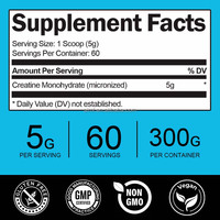 Créatine monohydrate 300g 60 portions Testé par un tiers Complément alimentaire pour la remise en forme OEM Étiquetage privé Vente en gros