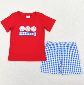 Collection de vêtements pour garçons : Ensemble haut et short en coton brodé style baseball, vente en gros - Product Image 2