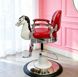 Silla de Salón Infantil con Forma de Caballo, Silla de Barbero Giratoria y Elevable de Metal Resistente para Spa - Product Image 2