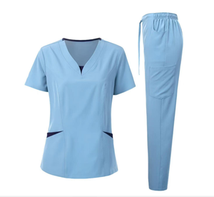 Camiseta de Manga Corta con Cuello en V y Pantalones de Alta Calidad, Conjunto Exfoliante Suave Estirable, Estilo de Moda para Hospital Médico - Product Image 5