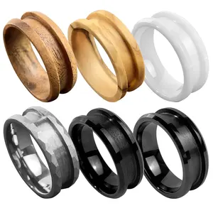 Venta al por mayor joyería de moda 8mm incrustaciones en blanco tungsteno madera cerámica anillos núcleos hombres carburo de tungsteno Anillo Compromiso de boda