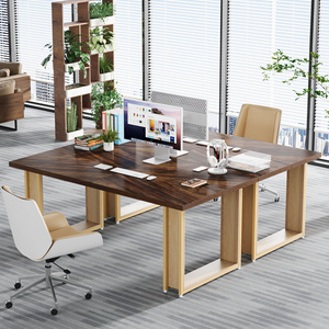 Modern Luxury Contemporary Solid Wood Executive Desk with Gold Metal Legs for Home <b>Office</b> <b>Workstation</b> - Product Image 3