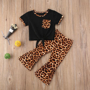 Ropa para niña, camisetas de manga corta para niños + pantalones acampanados con estampado de leopardo, conjuntos de 2 piezas, conjuntos de ropa para niñas pequeñas - Product Image 2