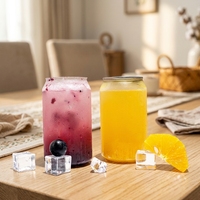 Boîte en plastique PET transparente de 250 ml, 330 ml, 350 ml, 500 ml, 650 ml, 55 mm, 57 mm avec couvercle en aluminium à ouverture facile pour jus et boissons gazeuses