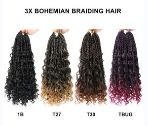 Venta al por mayor sintético prelooped Bob desordenado diosa Locs caja río trenzas ganchillo bohemio pelo con rizado Ombre Borgoña - Product Image 6