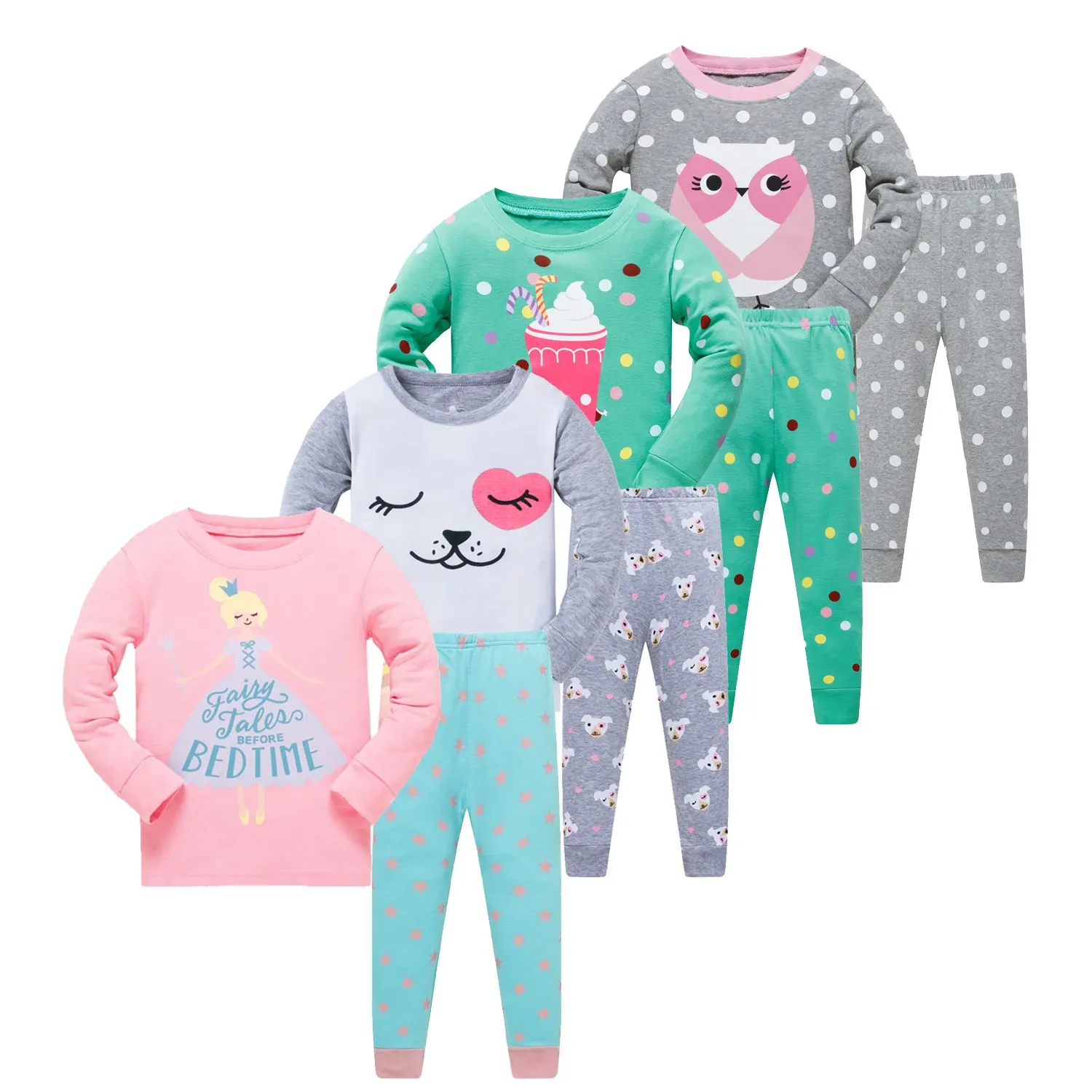Wholesale Low MoQ Cotton 2 pcs Set Cartoon Print Soft Long Sleeve Breathable Custom Kids Pajamas Kids Pyjamas