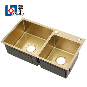 Chất lượng cao màu vàng handmade đôi Bồn Rửa Nhà Bếp 304 Kích thước lớn sang trọng thép không gỉ bồn rửa nhà bếp cho hộ gia đình - Product Image 5