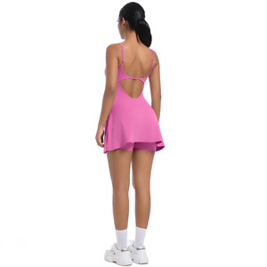 P864 Vestido de entrenamiento de tenis para mujer con logotipo personalizado con pantalones cortos y sujetador Falda de yoga atlética de golf para ropa de tenis - Product Image 3
