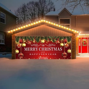 Bannière de Noël pour porte de <span class=keywords><strong>garage</strong></span>, Père Noël avec boîtes cadeaux, scène d'atelier avec sapin de Noël, housses de porte de <span class=keywords><strong>garage</strong></span> personnalisables, décoration de fête - Product Image 5