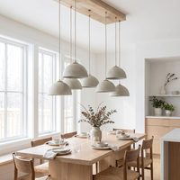 Küchen-Pendelleuchte mit Kuppel-Betonschirm und Massivholz-Deckenplatte, LED-Hängelampe für Kücheninsel und Esszimmer