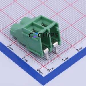 DB910R-6.35-2P-GN-S Screw Terminal Block Bent Lead Through Hole,P=6.35mm Connector 1x2P 6.35mm Green Right Angle Insert - Product Image 2