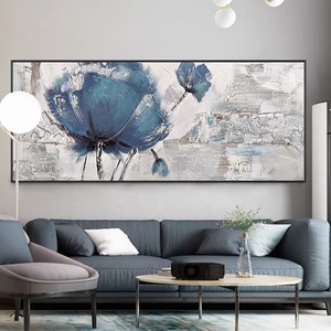 Decoración para Sala de Estar, Pintura <span class=keywords><strong>al</strong></span> Óleo 100% Pintada a Mano, <span class=keywords><strong>Flores</strong></span> Azules, Moderna, Abstracta, Grande, Cuadro Moderno de <span class=keywords><strong>Flores</strong></span> - Product Image 1