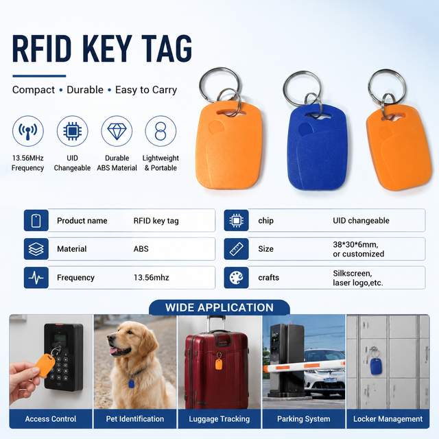 Durable ABS NFC Key Tag 13.56MHz ISO14443A 1K Block 0 UID Changeable 13.56mhz Programmable Keychain for Door Access