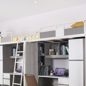 Cama de dormitorio con escritorio y espacio de almacenamiento, barandilla de acero para uso de estudiantes y empleados - Product Image 3