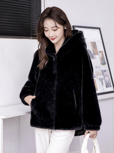 Giacca in Pelliccia Sintetica da Donna alla Moda, <span class=keywords><strong>Cappotto</strong></span> Invernale <span class=keywords><strong>con</strong></span> <span class=keywords><strong>Cappuccio</strong></span> in Finta Pelliccia di <span class=keywords><strong>Visone</strong></span> di Alta Qualità - Product Image 5