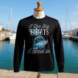 T-shirt à manches longues unisexe avec col rond et impression numérique, idéal pour la promotion, avec le slogan « I Like Big Boats And I Cannot Lie » - Product Image 3