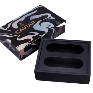 Custom Black card holographic logo drawer sliding chocolate/soap/candy bar caviar paper packaging gift box with insert