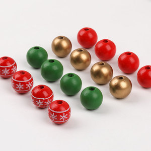 Perles en bois avec corde en chanvre pour décorations de Noël, perles rondes de cinq couleurs, fournitures pour la fabrication de couronnes et d'ornements artisanaux - Product Image 4