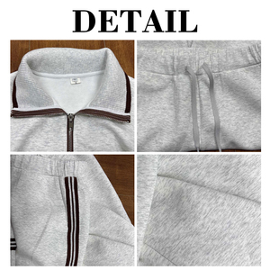 KingSen Women's 2 Piece Contrast Striped Tracksuit Set 1/4 Zip Sweatshirt Wide Leg Pants <b>Elastic</b> Waist Casual Loungewear Outfit - Product Image 6