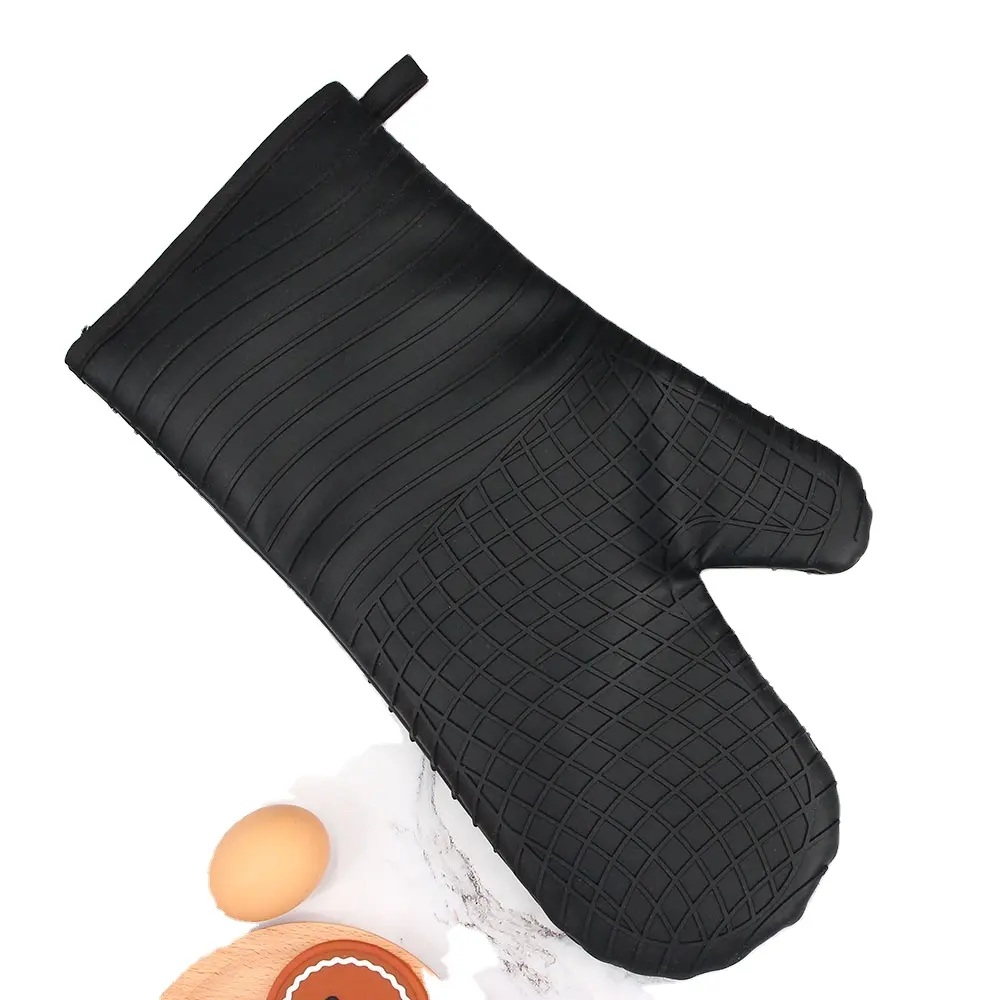 BBQ Hitze beständige Handschuhe Schwarze Küche Mikrowelle Ofen Silikon handschuhe