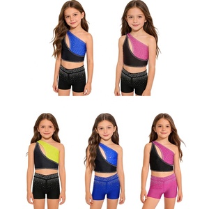 Tenue de patinage artistique, de gymnastique et de danse pour filles de 6 à 16 ans, ensemble haut court et short pour spectacles de danse et événements sportifs - Product Image 1
